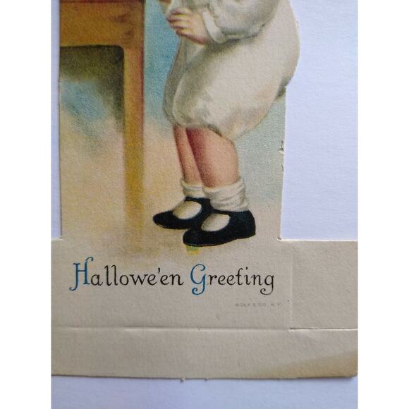 Halloween Diecut Placecard Ellen Clapsaddle Wolf Original Girl Candle Blindfold - Picture 3 of 5